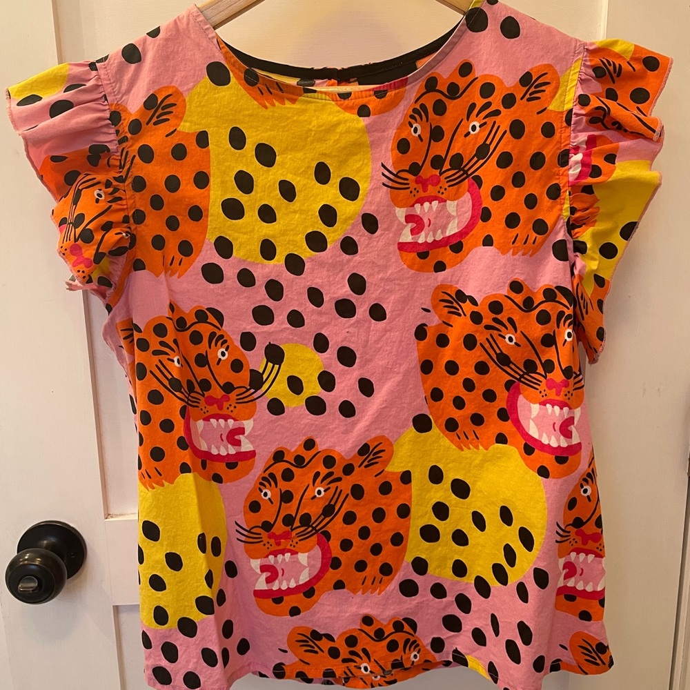 Nooworks Pink Cheetah Ruffle Sleeves Top XL